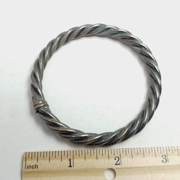 Vintage Rope Twist Spiral Bangle Bracelet Silver Tone Tarnished, Stacking Unisex - Picture 4 of 6